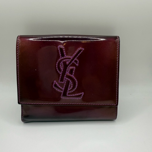 Yves Saint Laurent Handbags - Yves Saint Laurent Burgundy Patent Leather Belle De Jour French Wallet
